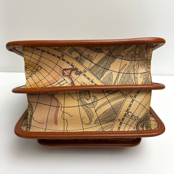 Anthropologie Taurus Leather Handbag Brown Map Print Top Handle - Picture 9 of 9